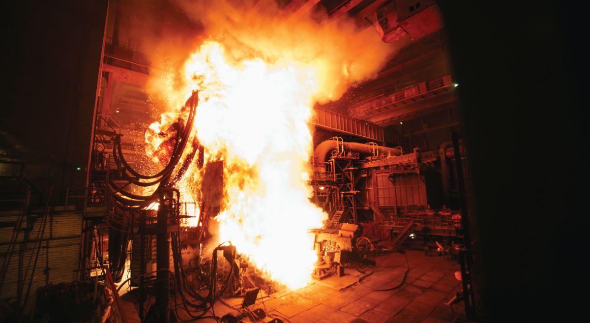 Stock image showing a fire and explosion in a factory 